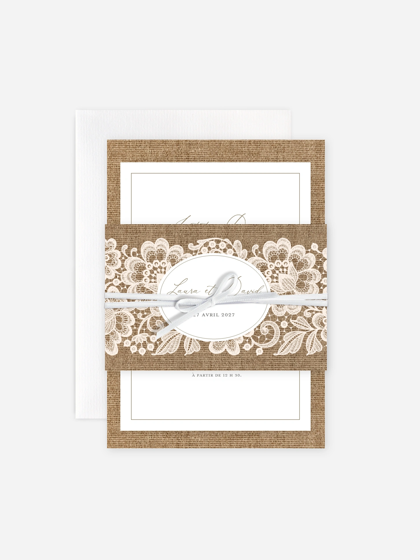 Faire-part de mariage Jute et dentelle