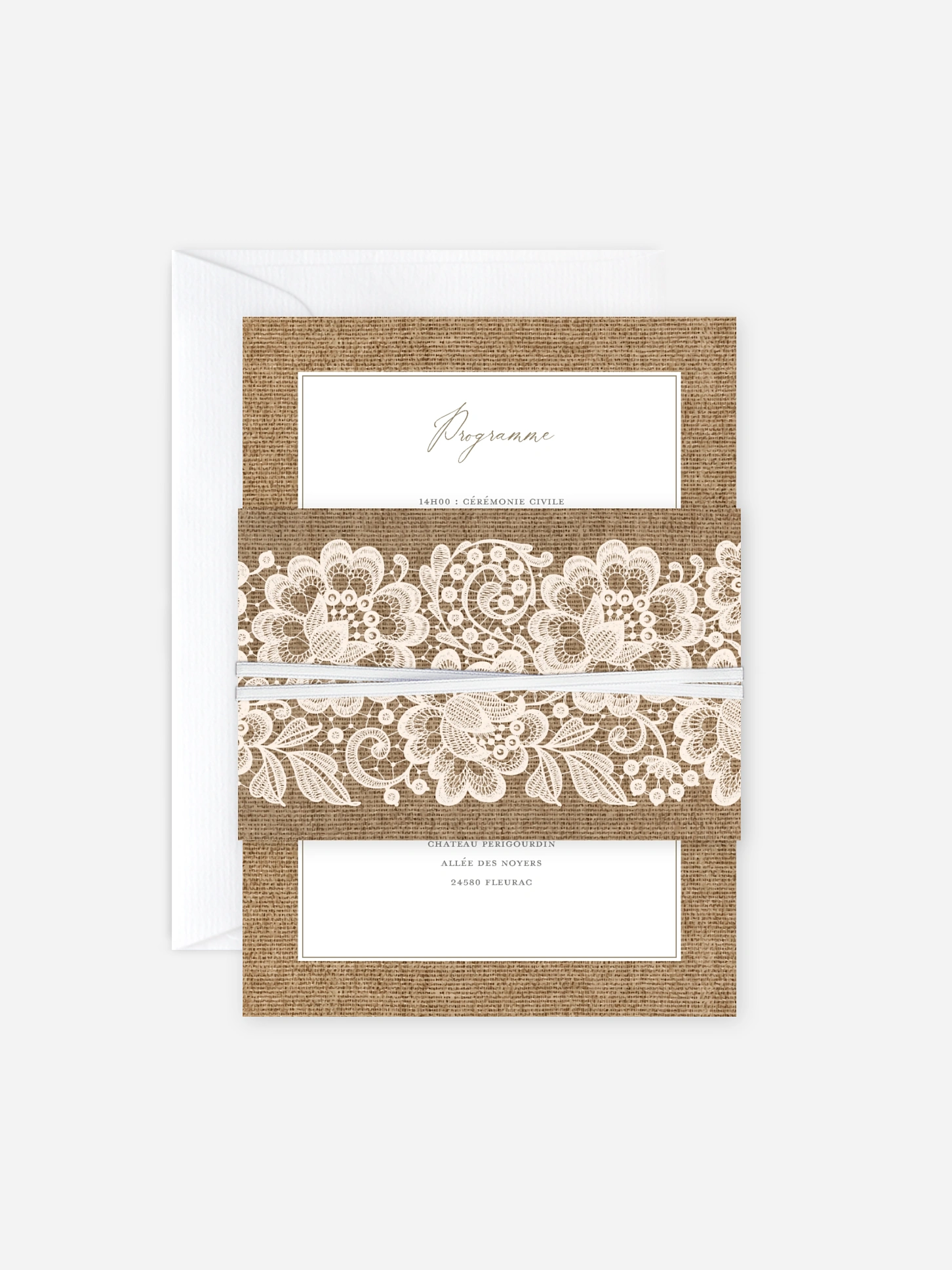 Faire-part de mariage Jute et dentelle