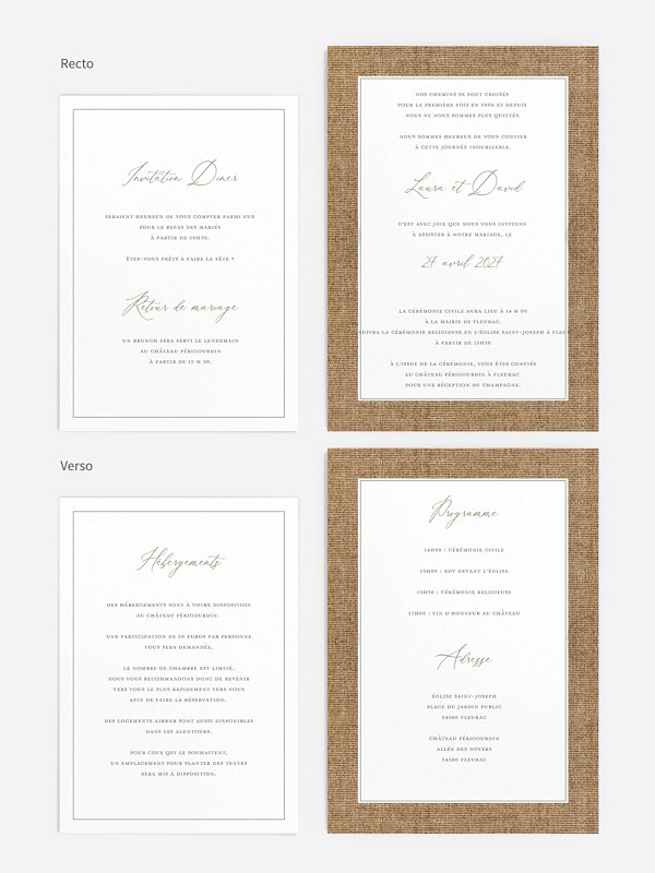 Faire-part de mariage Jute et dentelle