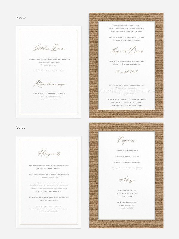 Faire-part de mariage Jute et dentelle
