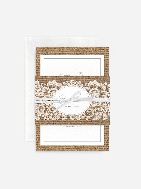 Faire-part de mariage Jute et dentelle