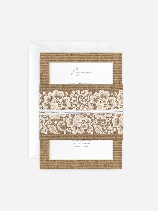 Faire-part de mariage Jute et dentelle
