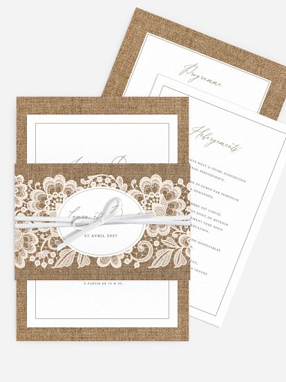 Faire-part de mariage Jute et dentelle