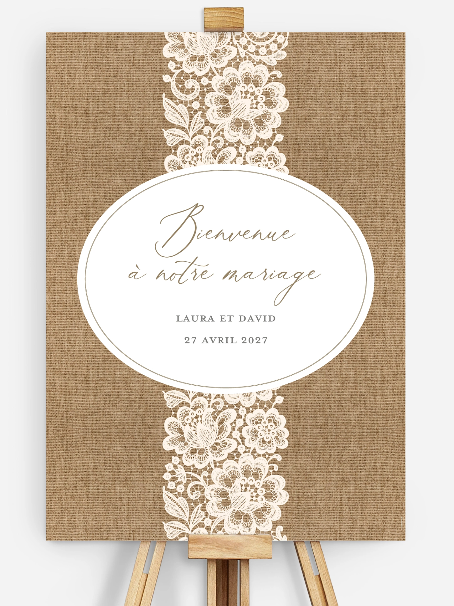 Poster bienvenue mariage Jute et dentelle