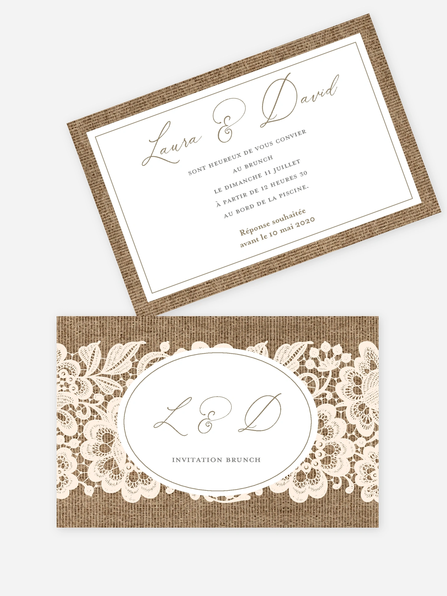Carte brunch Jute et dentelle