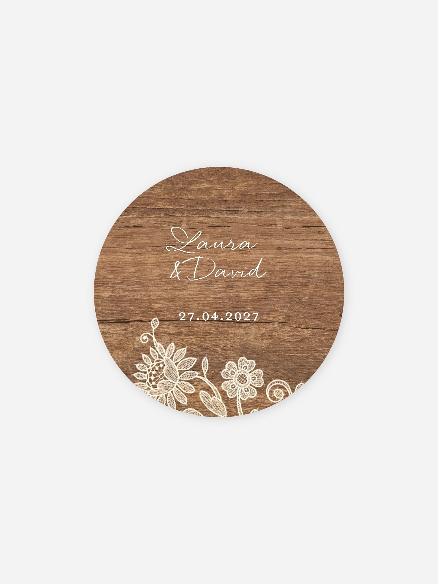 Étiquette cadeau mariage Dentelle de bois