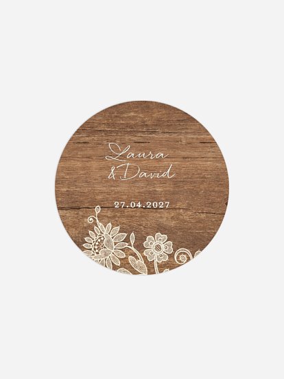 Étiquette cadeau mariage Dentelle de bois