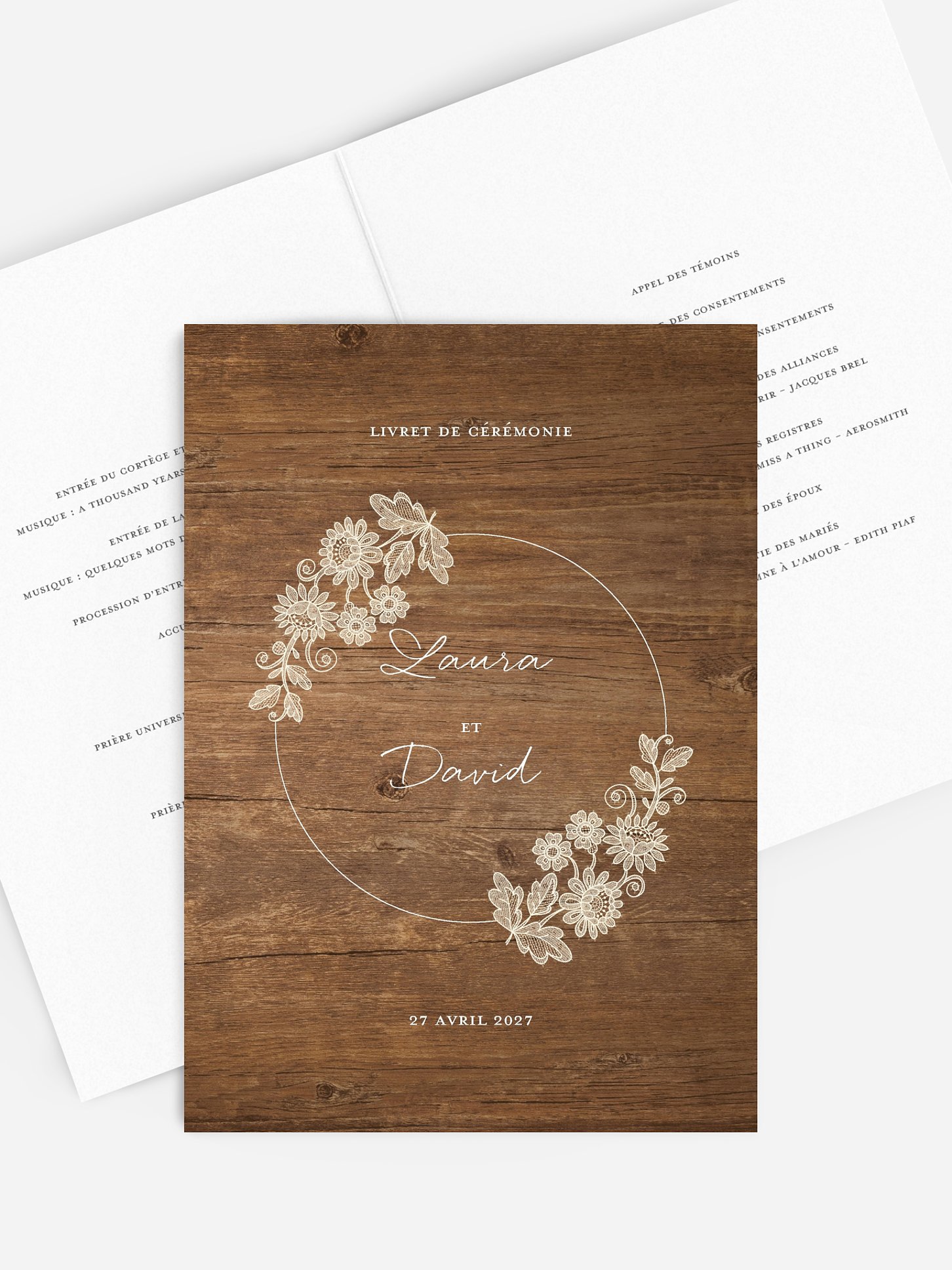 Livret de messe mariage Dentelle de bois