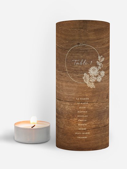Nom de table mariage Dentelle de bois