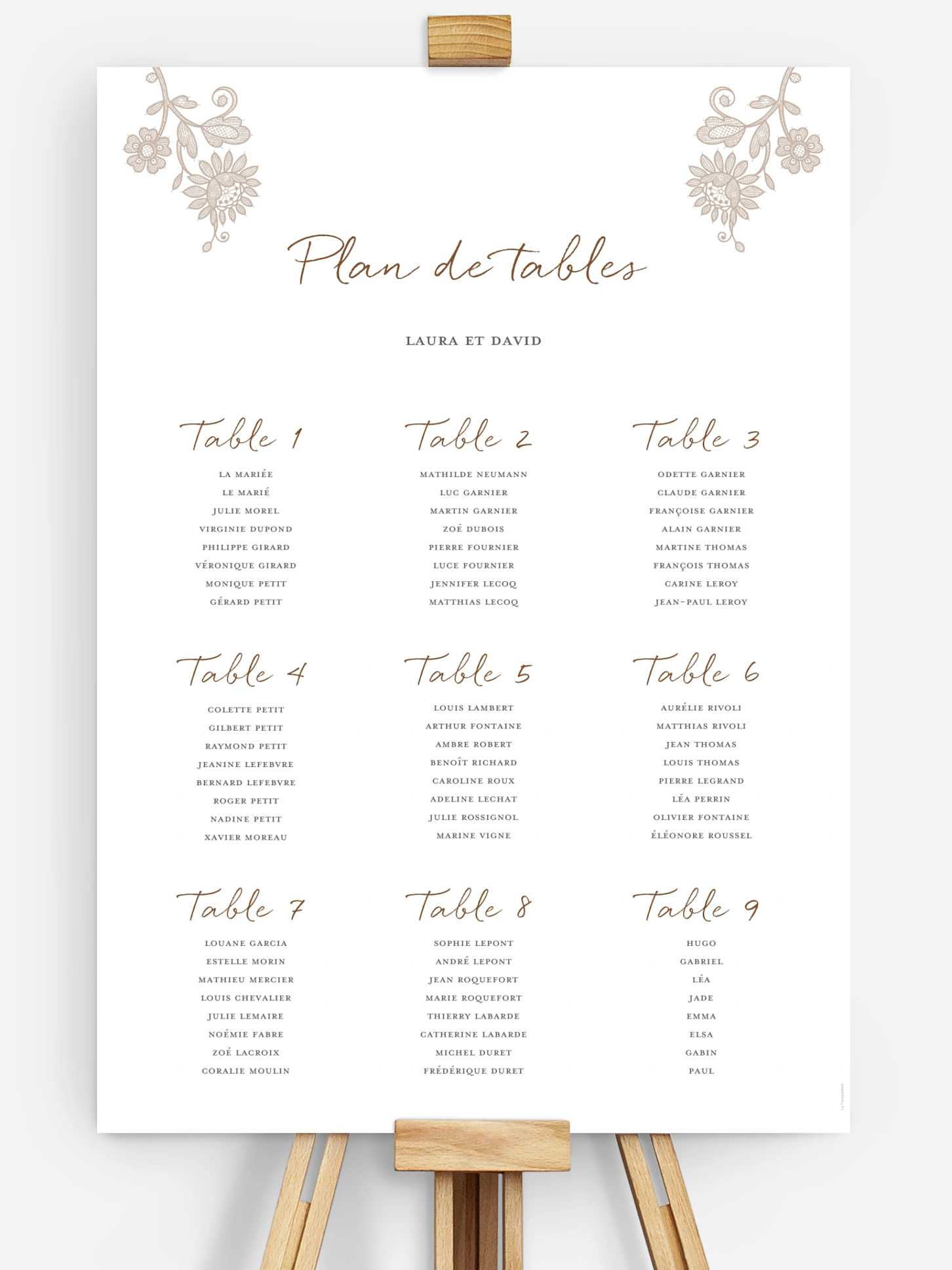 Poster plan de table mariage Dentelle de bois