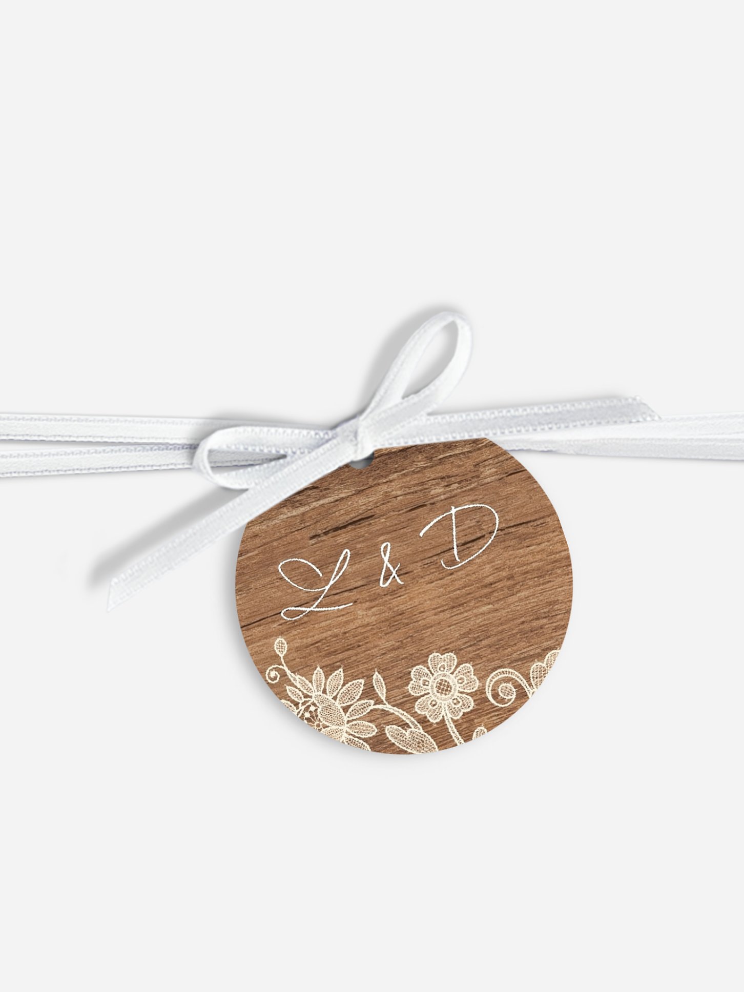 Étiquette avec ruban Dentelle de bois