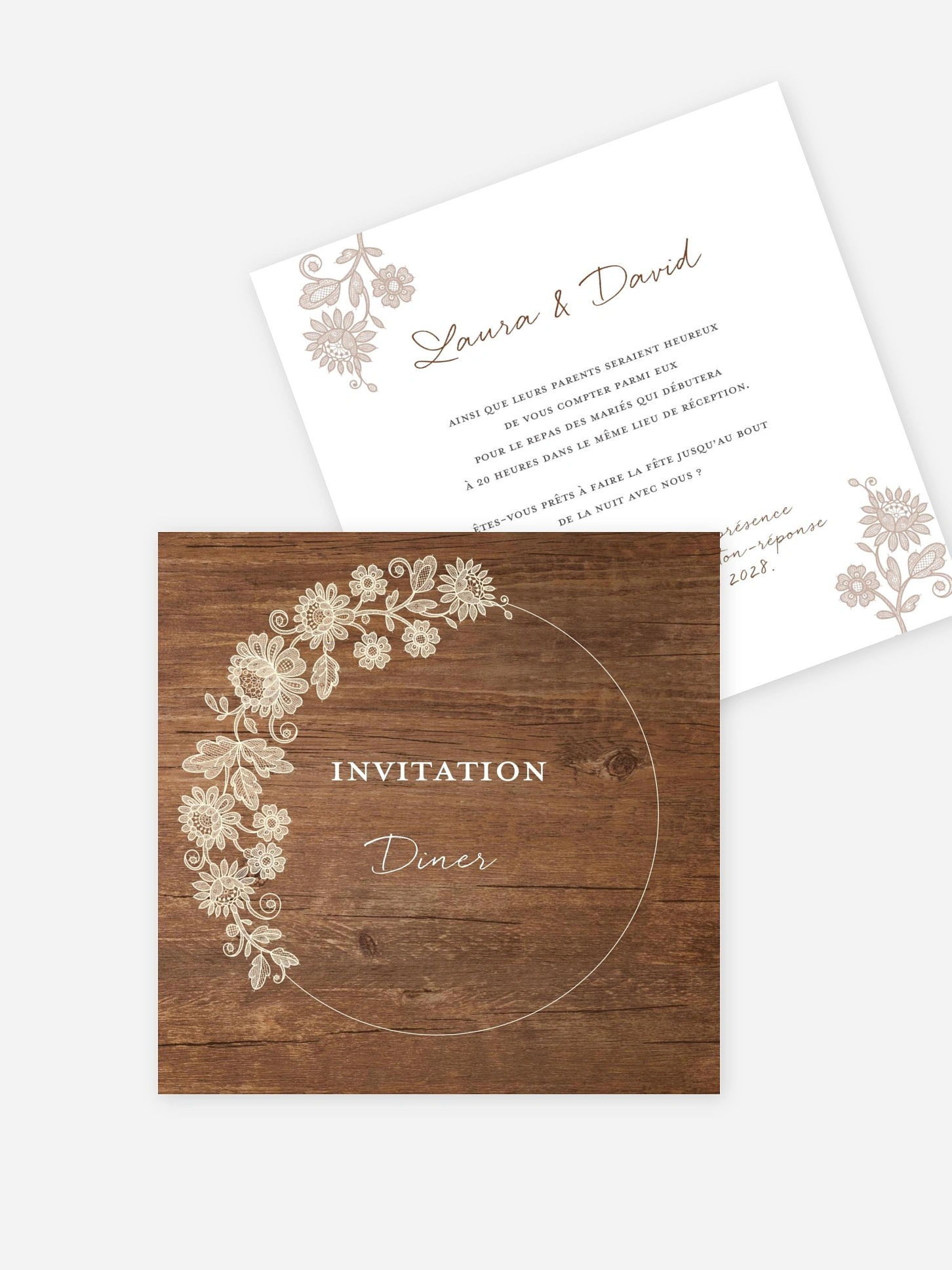 Carton d'invitation Dentelle de bois
