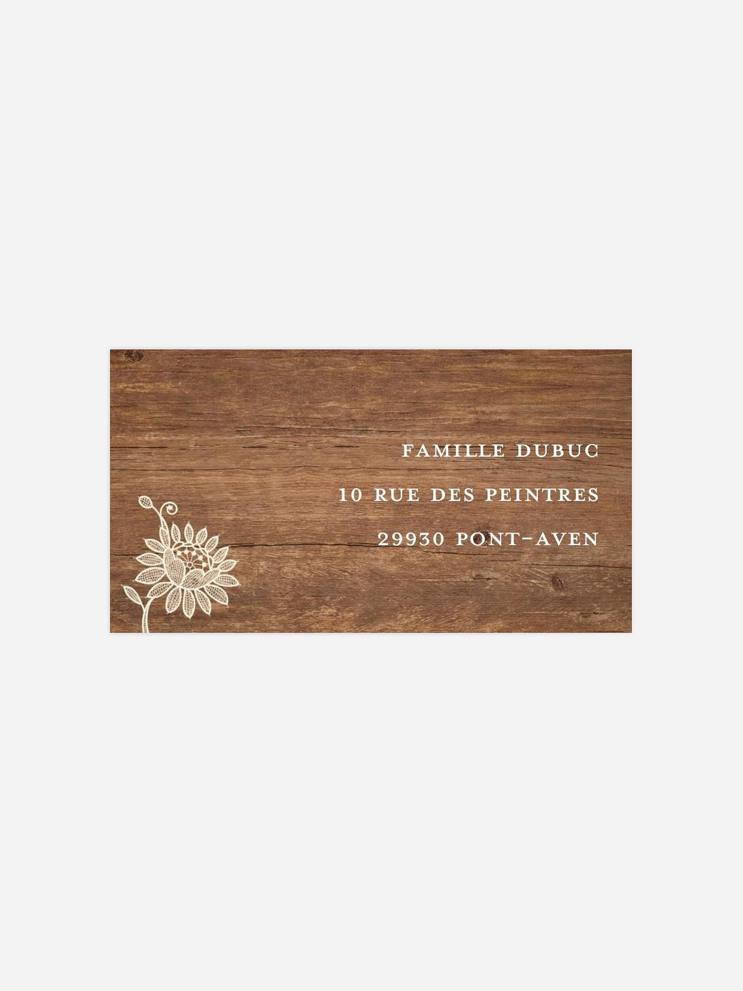 Étiquette destinataire mariage Dentelle de bois