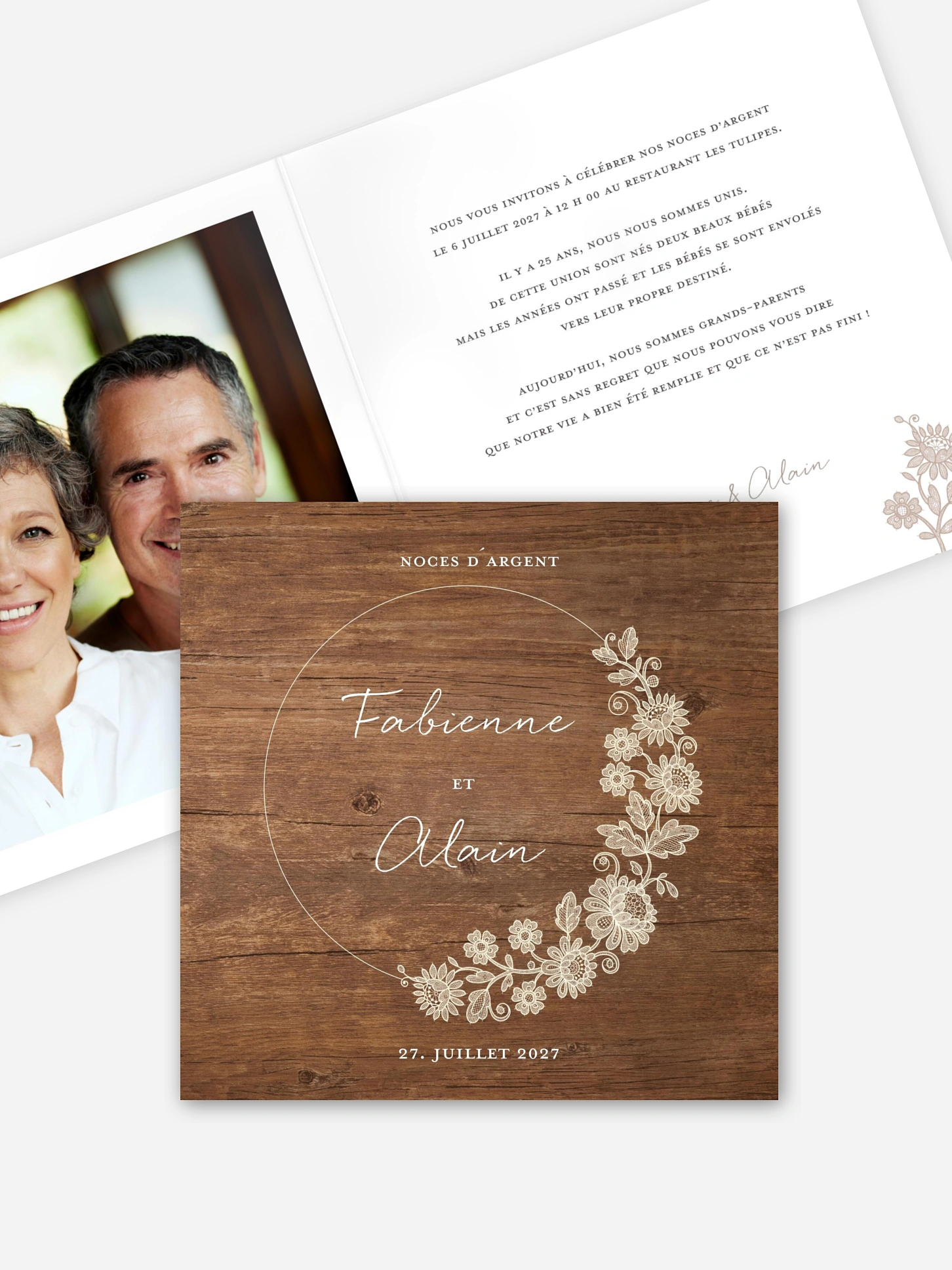 Invitation anniversaire mariage 25 ans Dentelle de bois