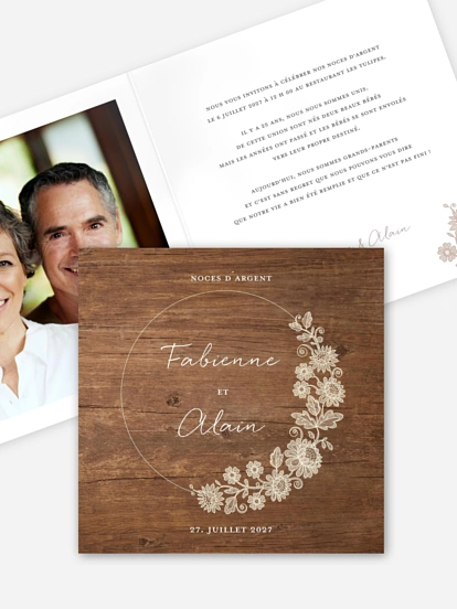 Invitation anniversaire mariage 25 ans Dentelle de bois
