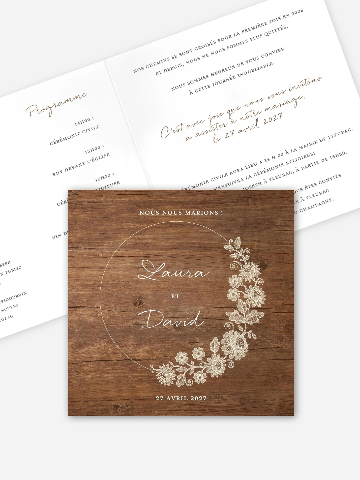 Faire-part de mariage Dentelle de bois
