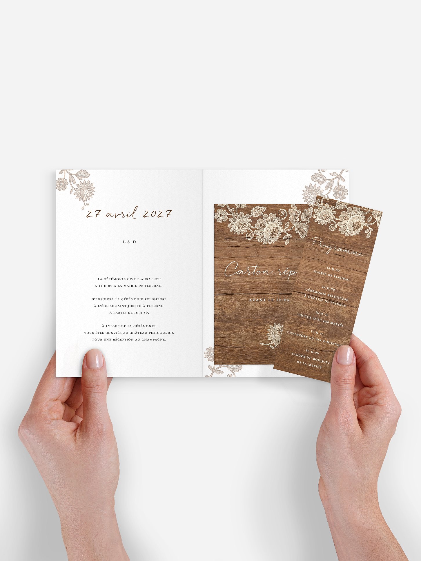 Faire-part de mariage Dentelle de bois