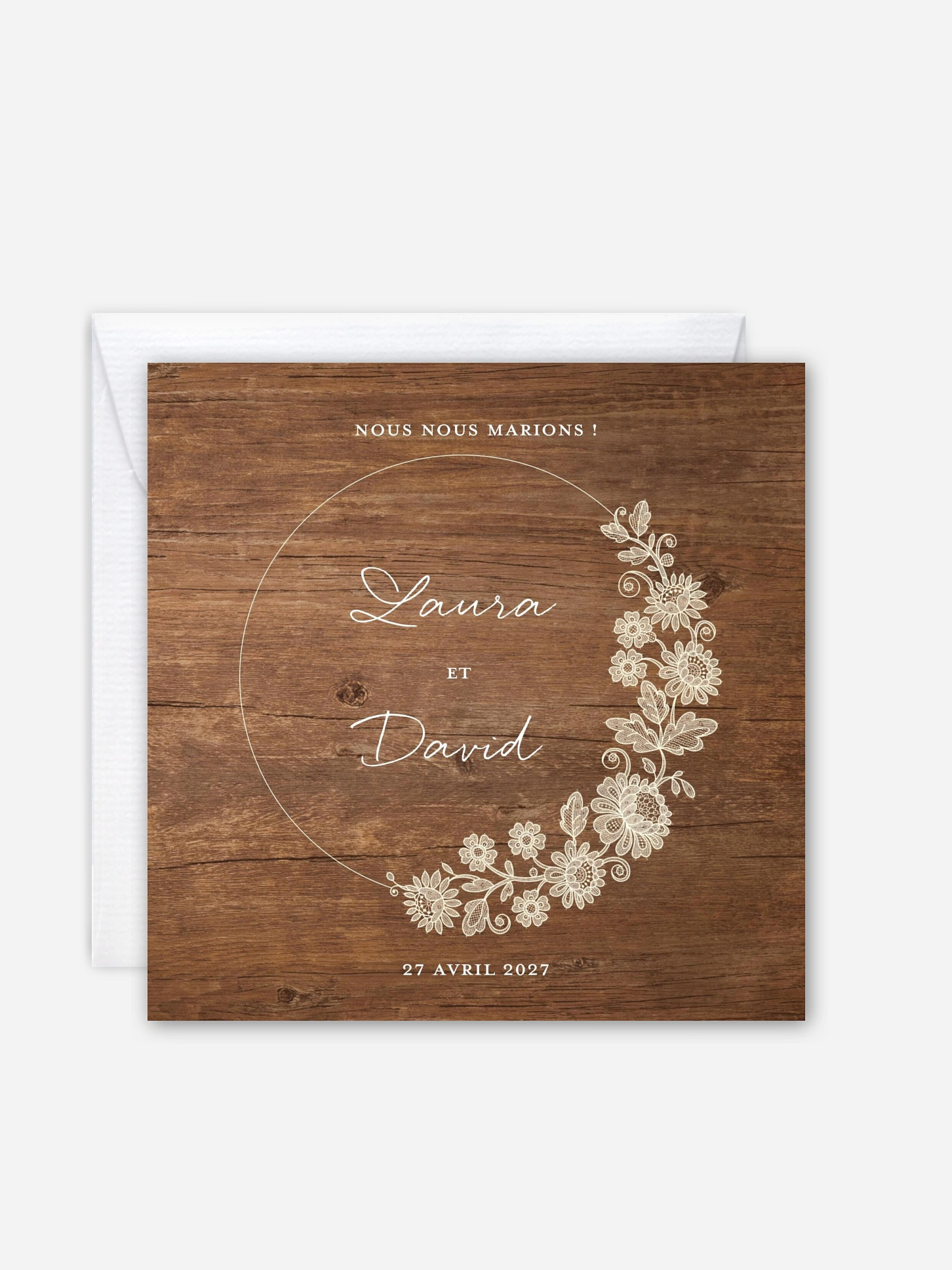 Faire-part de mariage Dentelle de bois