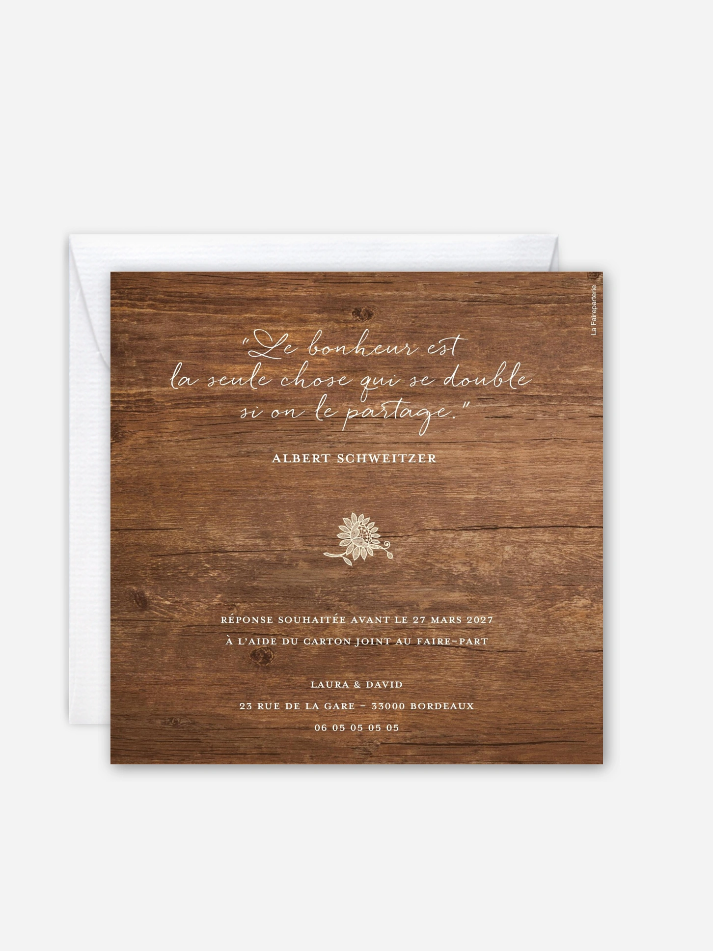 Faire-part de mariage Dentelle de bois