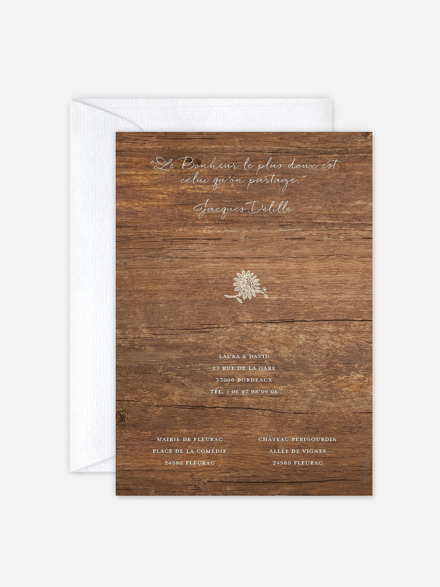 Faire-part de mariage Dentelle de bois