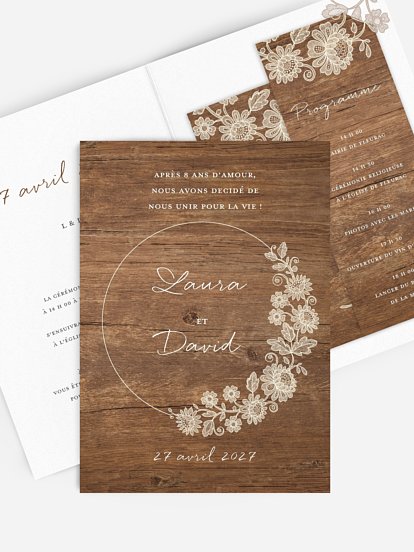 Faire-part de mariage Dentelle de bois