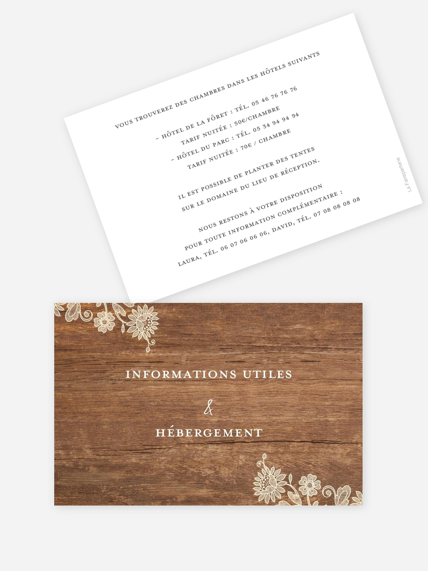Carton information hébergement Dentelle de bois