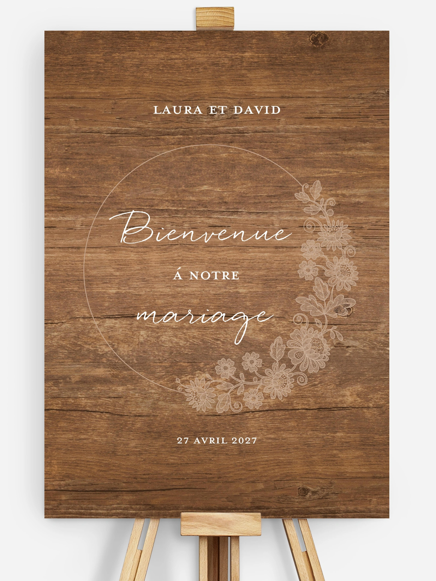 Poster bienvenue mariage Dentelle de bois