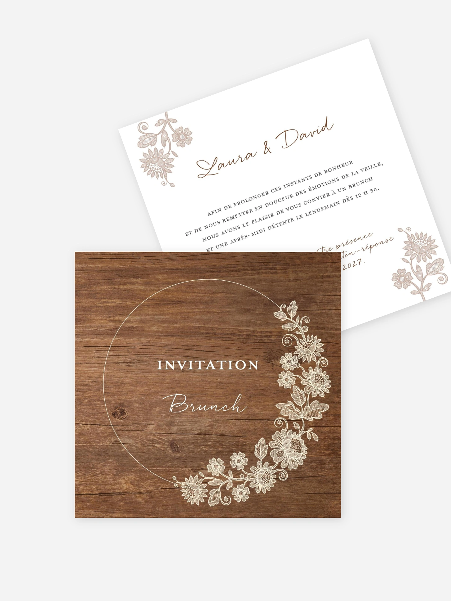Carte brunch Dentelle de bois
