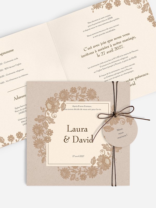 Faire-part de mariage Dentelle poetique