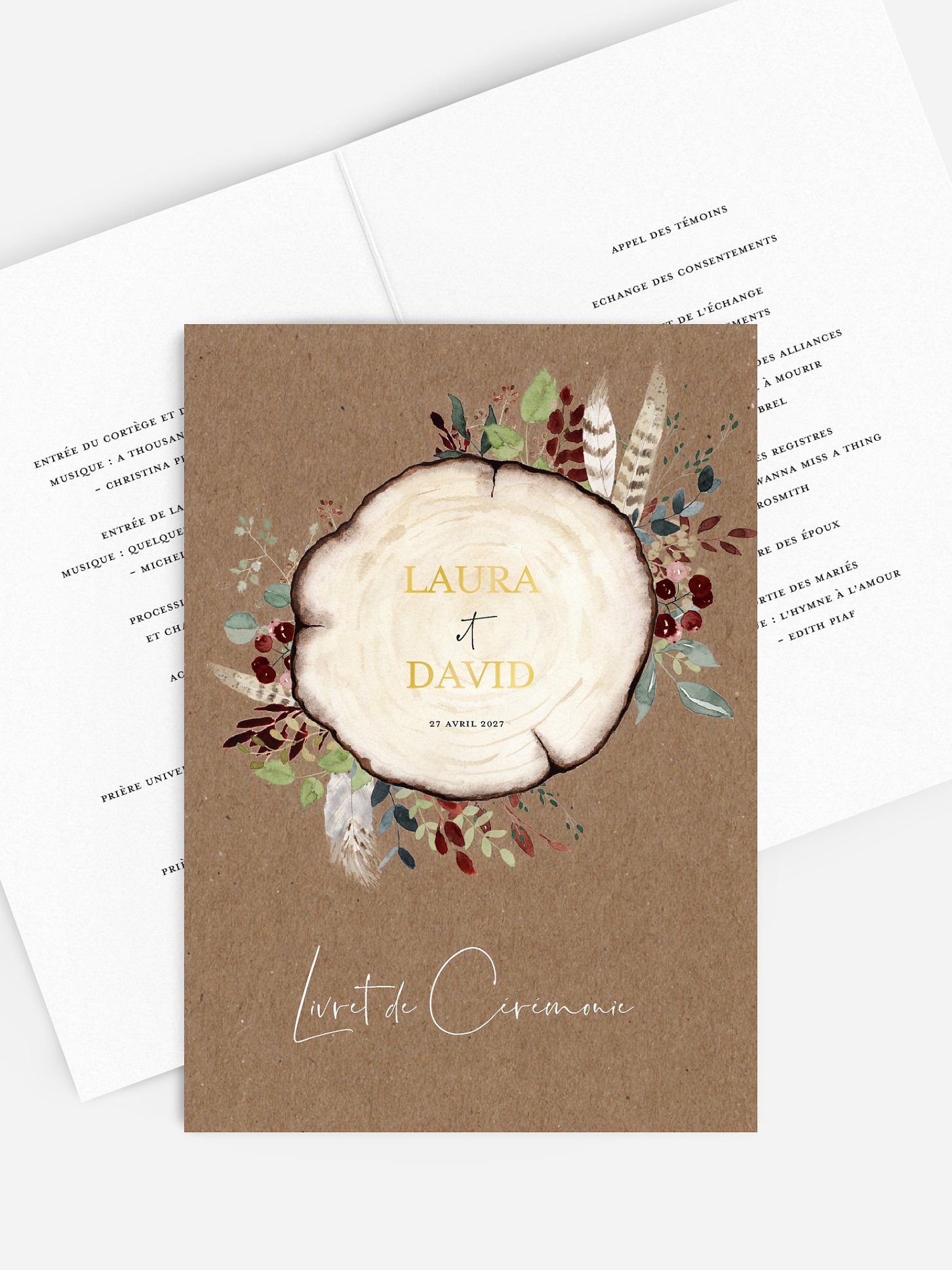 Livret de messe mariage Amour des bois effet kraft