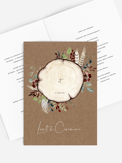 Livret de messe mariage Amour des bois effet kraft