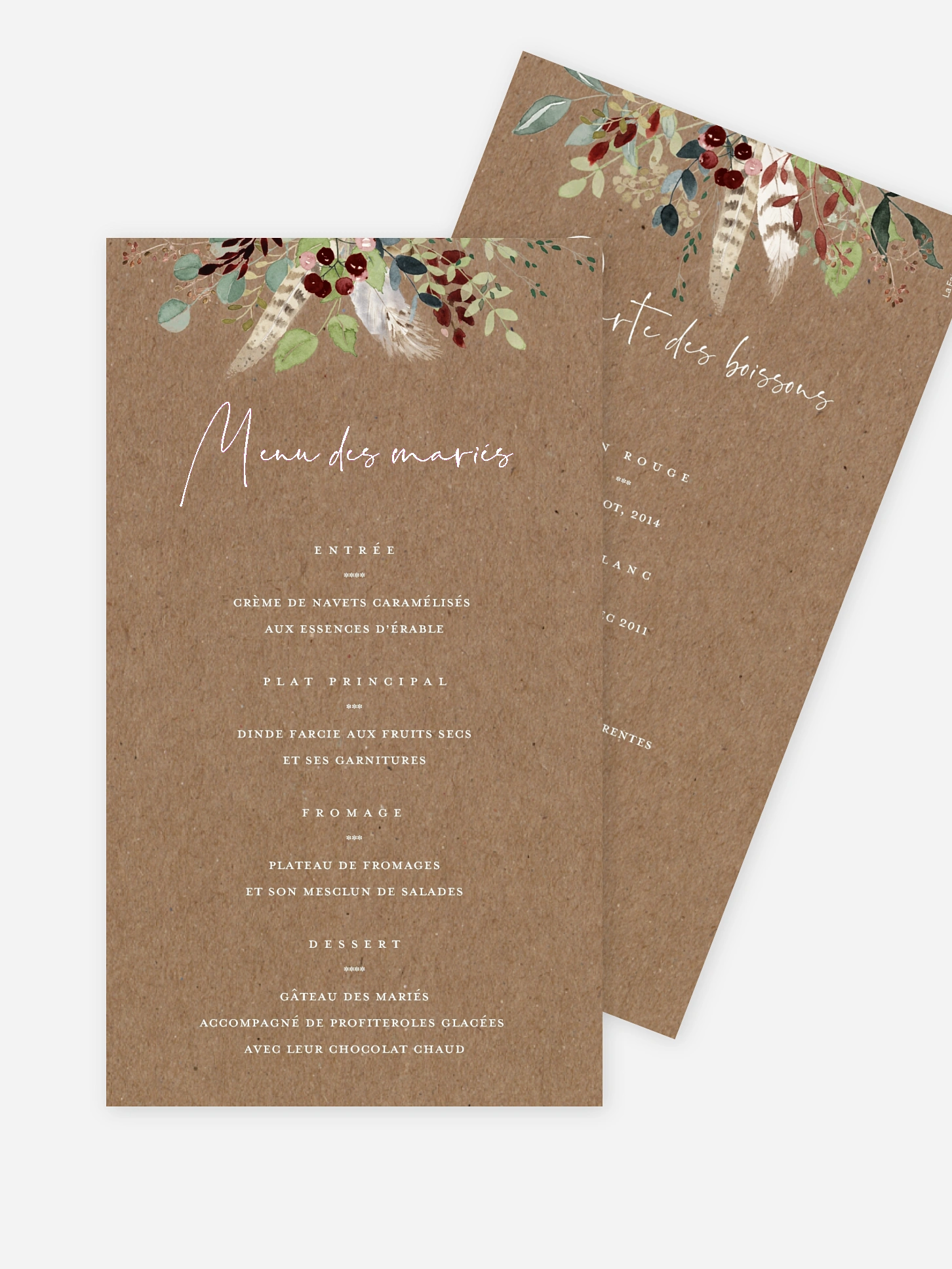 Menu mariage Amour des bois effet kraft