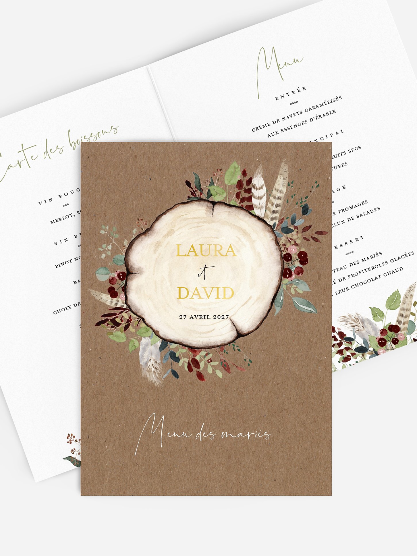 Menu mariage Amour des bois effet kraft