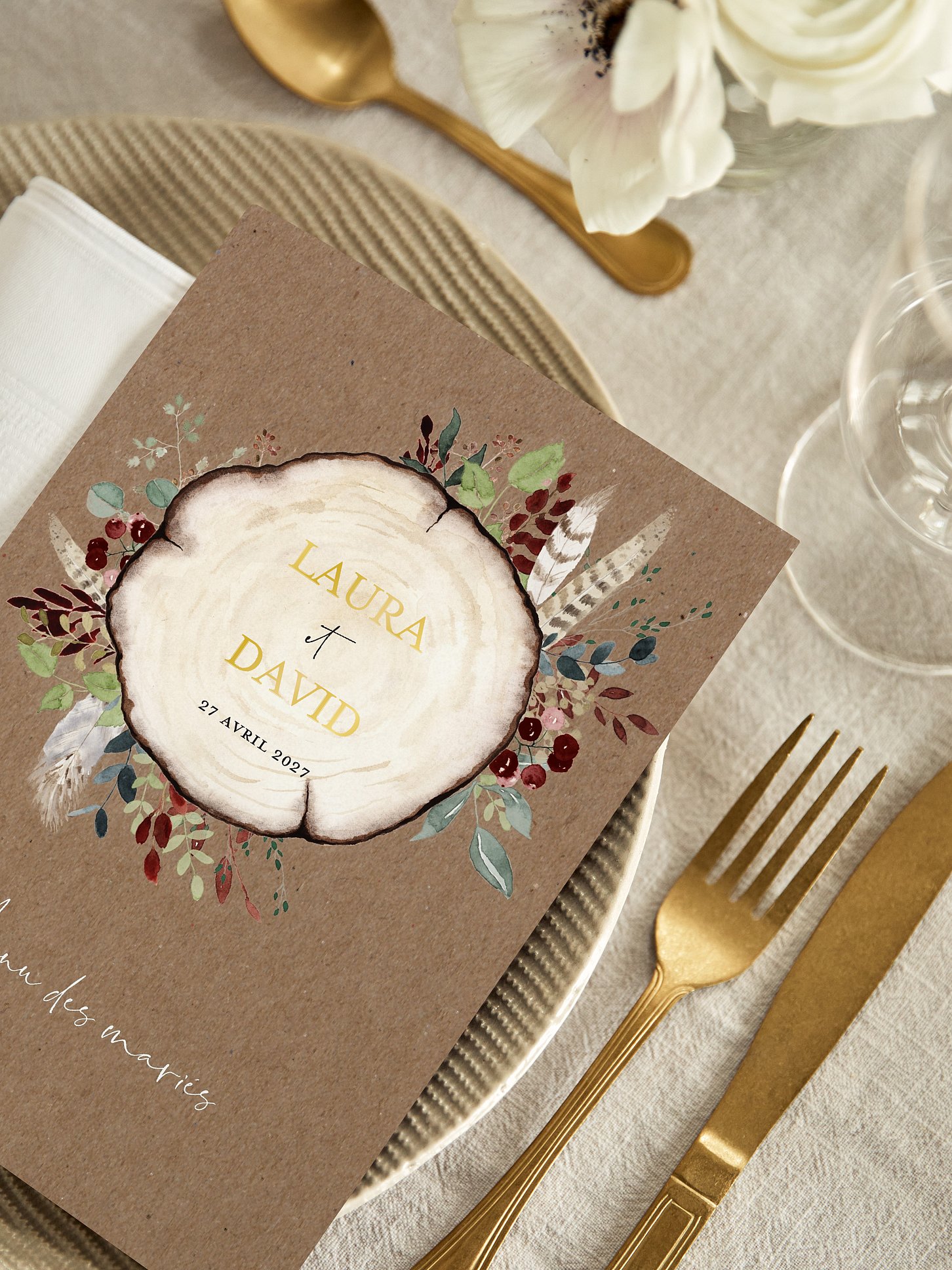 Menu mariage Amour des bois effet kraft