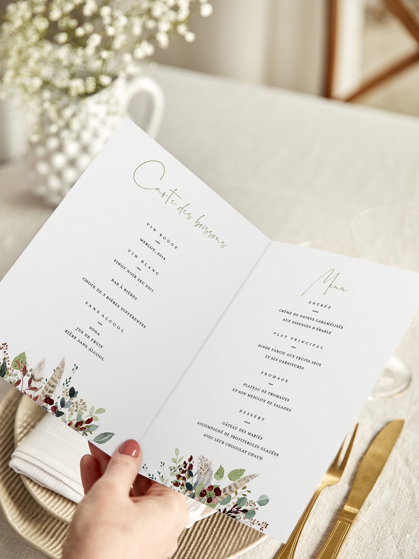Menu mariage Amour des bois effet kraft
