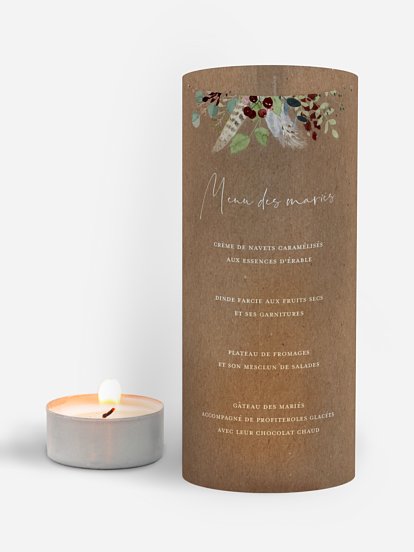 Menu mariage Amour des bois effet kraft