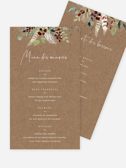 Menu mariage Amour des bois effet kraft