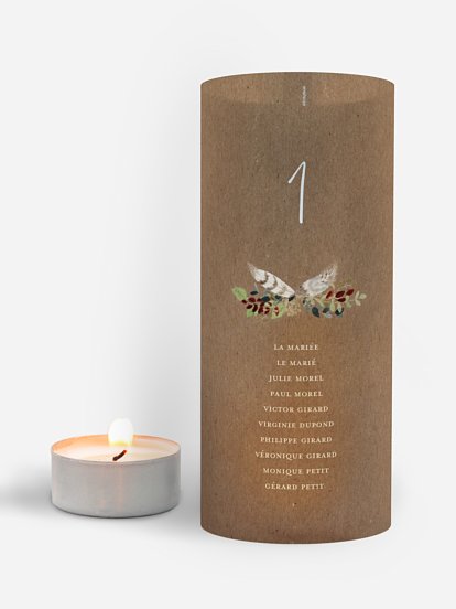 Nom de table mariage Amour des bois effet kraft