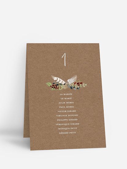 Nom de table mariage Amour des bois effet kraft
