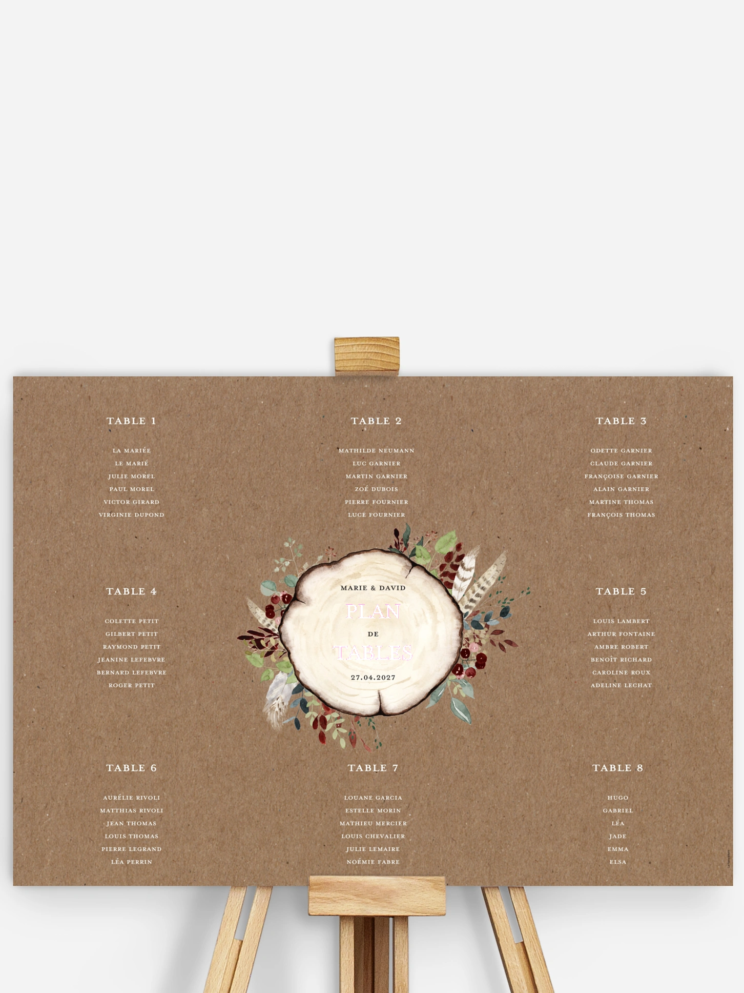 Poster plan de table mariage Amour des bois effet kraft