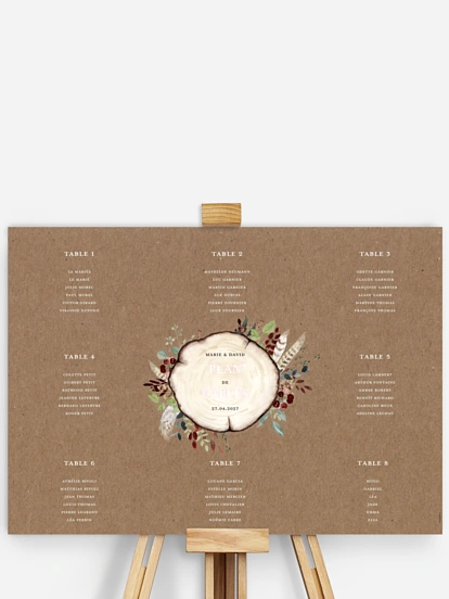 Poster plan de table mariage Amour des bois effet kraft