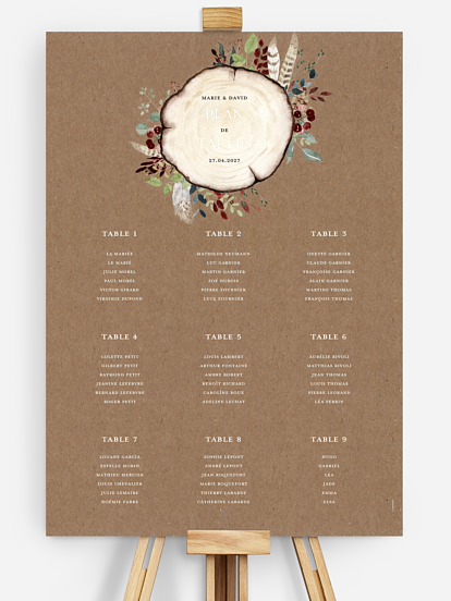 Poster plan de table mariage Amour des bois effet kraft