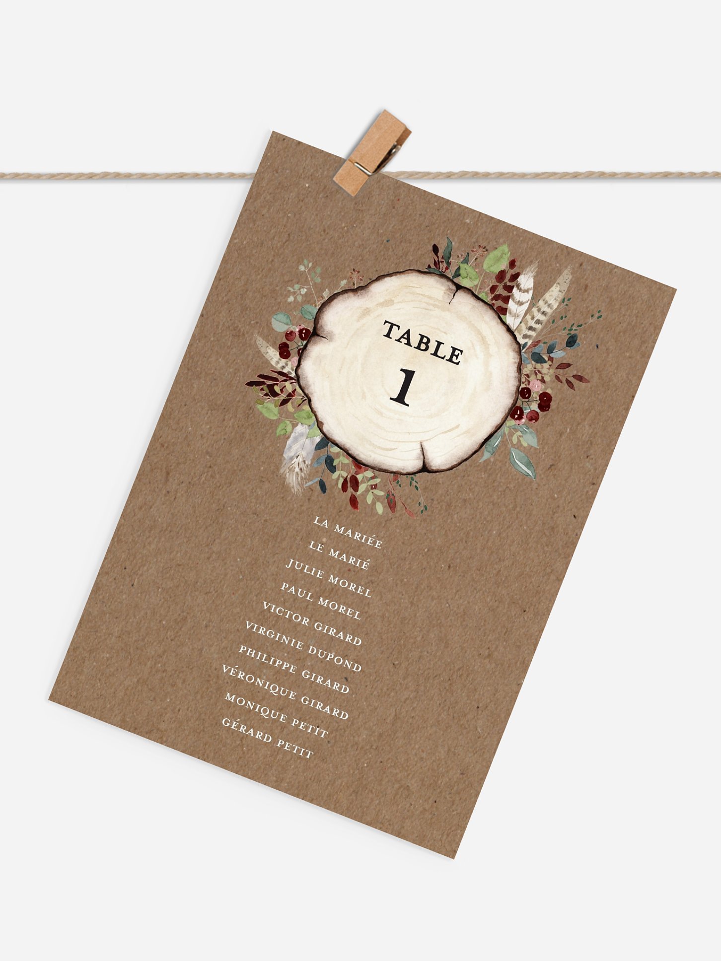 Cartons plan de table mariage Amour des bois effet kraft