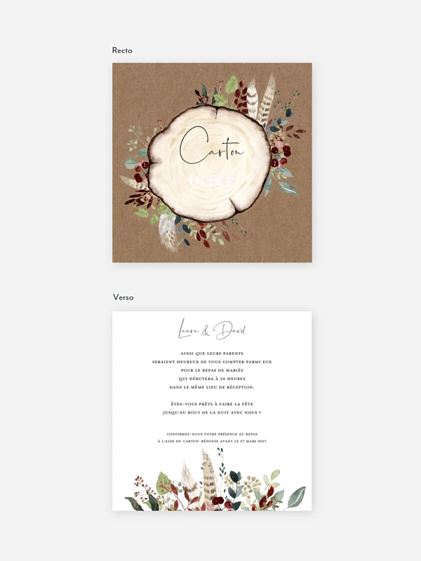 Carton d'invitation Amour des bois effet kraft