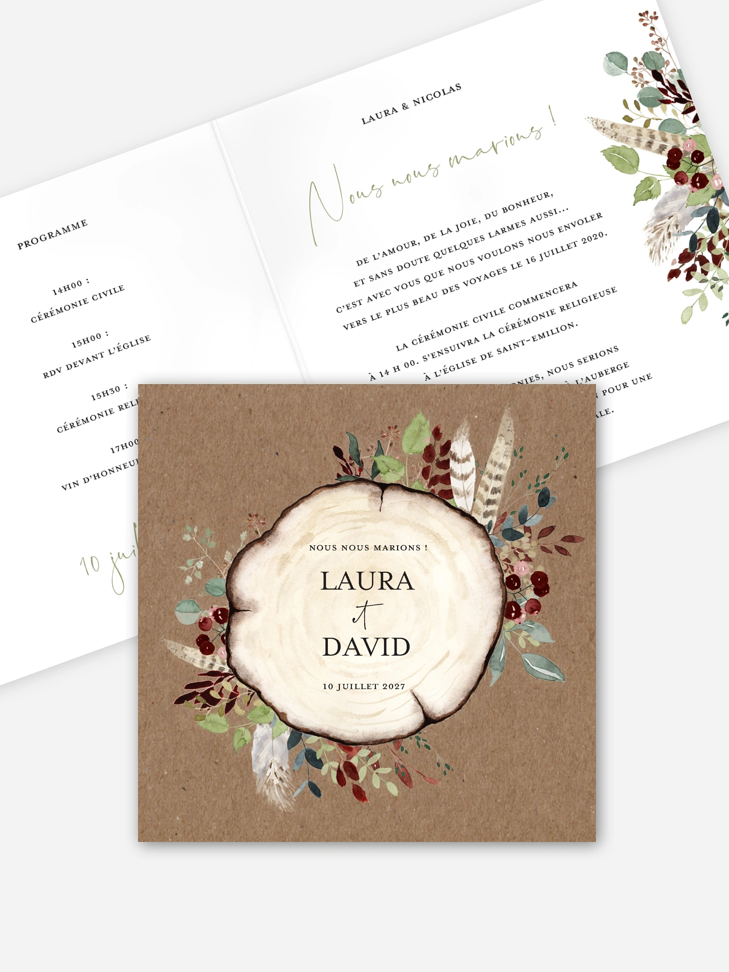 Faire-part de mariage Amour des bois effet kraft
