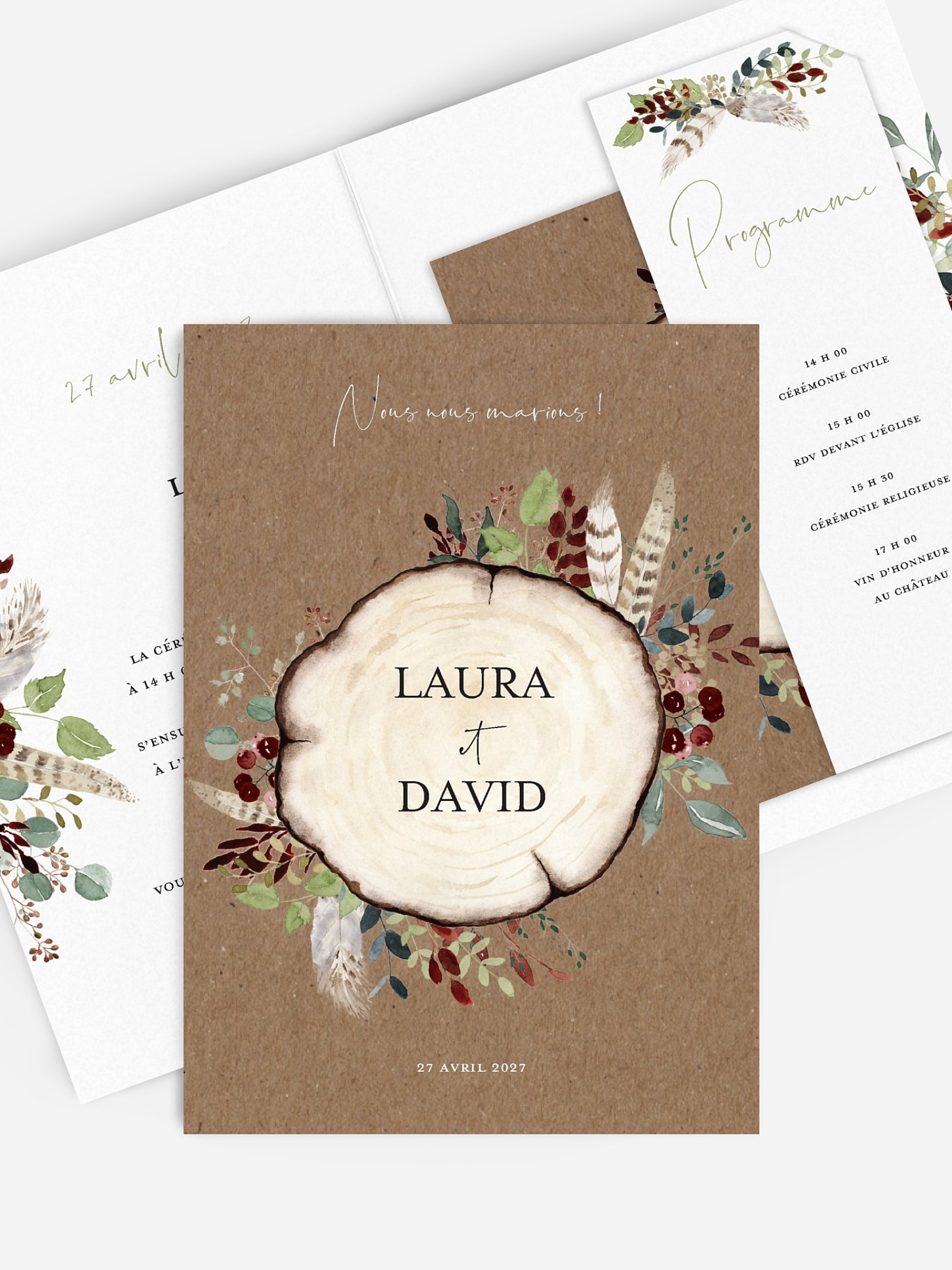 Faire-part de mariage Amour des bois effet kraft