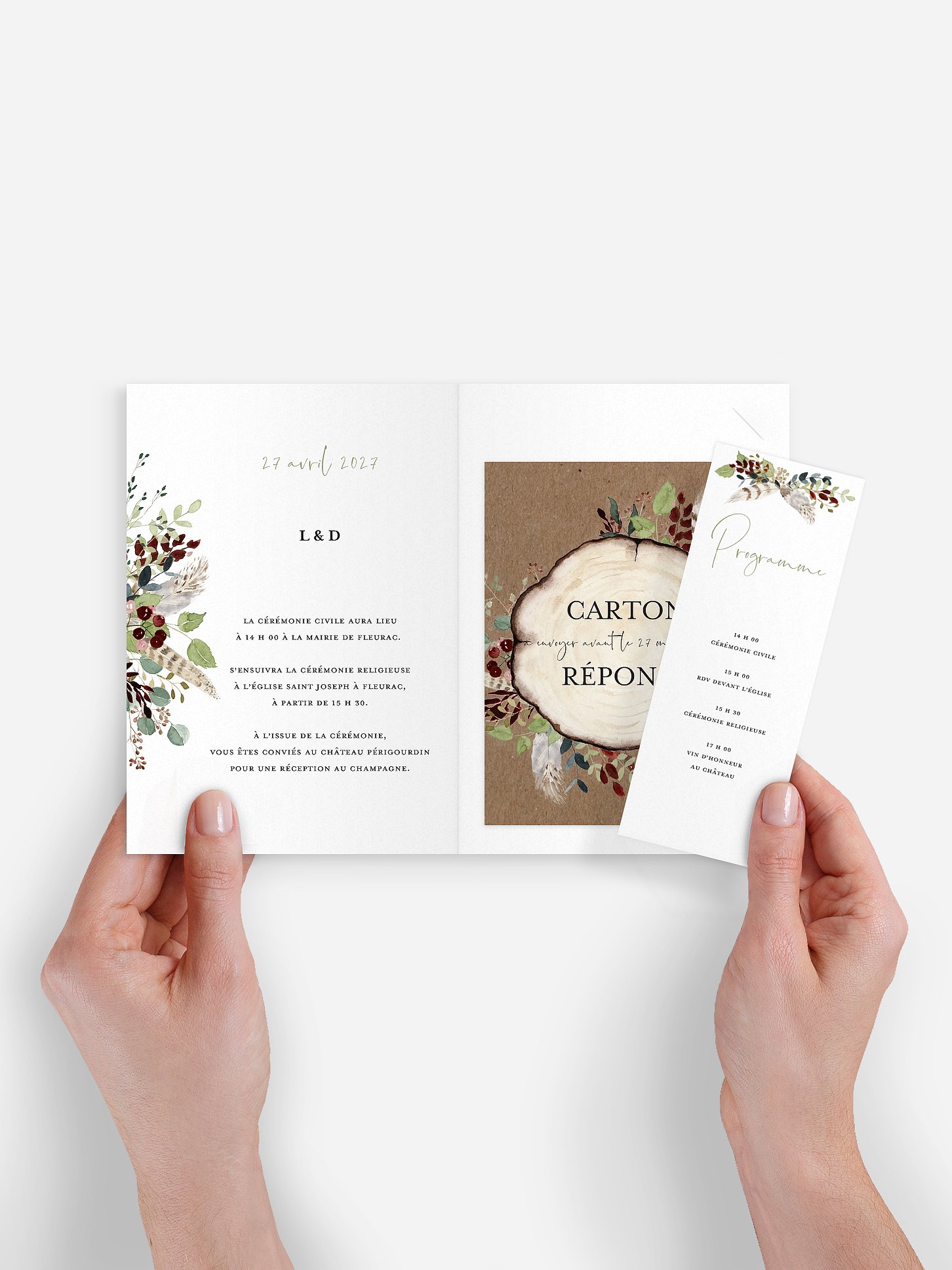 Faire-part de mariage Amour des bois effet kraft