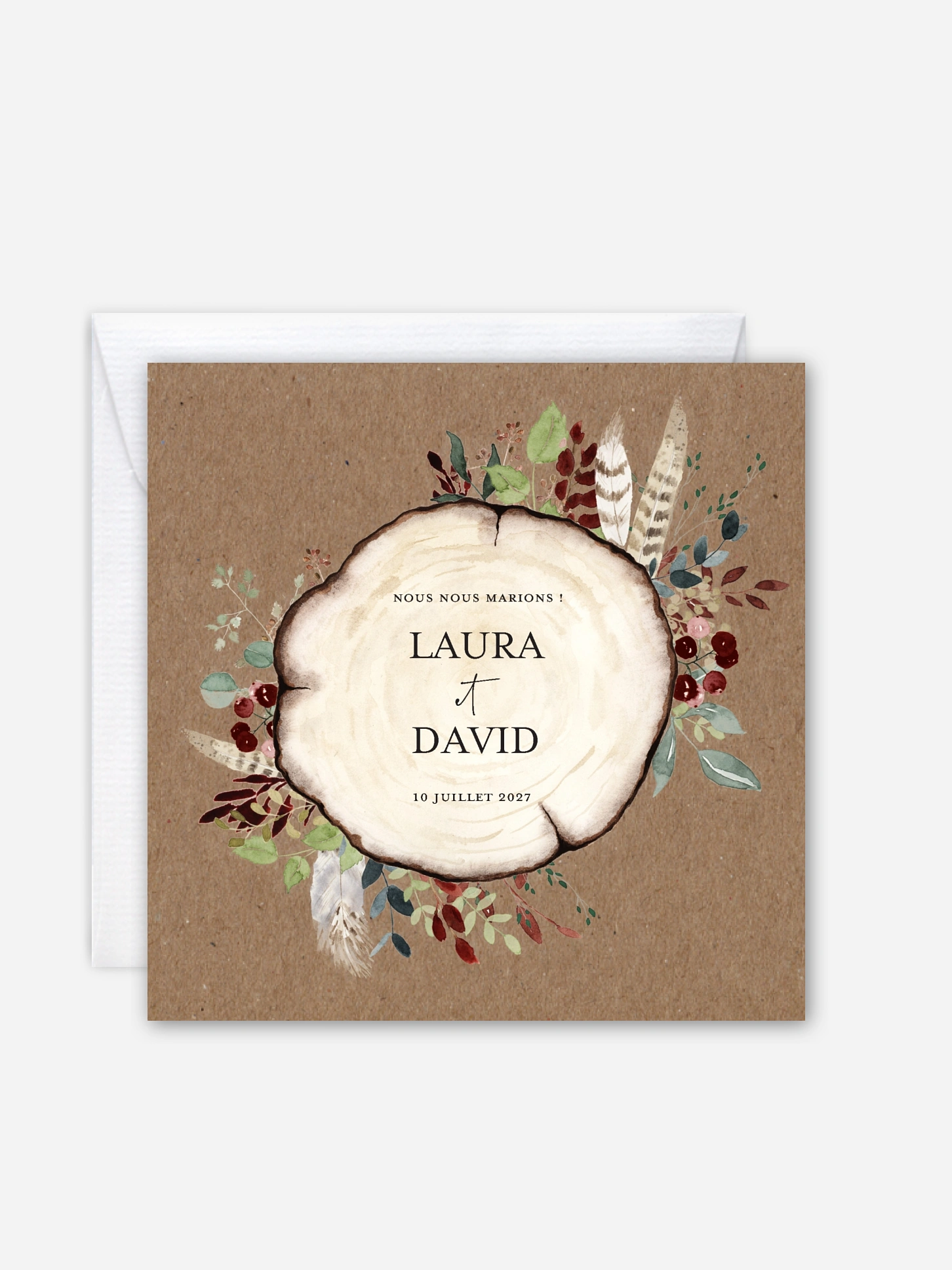Faire-part de mariage Amour des bois effet kraft
