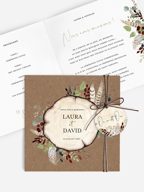 Faire-part de mariage Amour des bois effet kraft