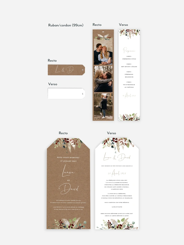 Faire-part de mariage Amour des bois effet kraft